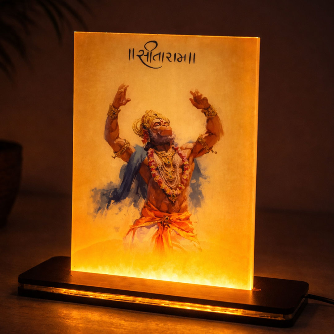 Shree Ram Bhakt Hanuman Ji Acrylic LED Lamp (6×8 Inch) | Love Craft Gifts