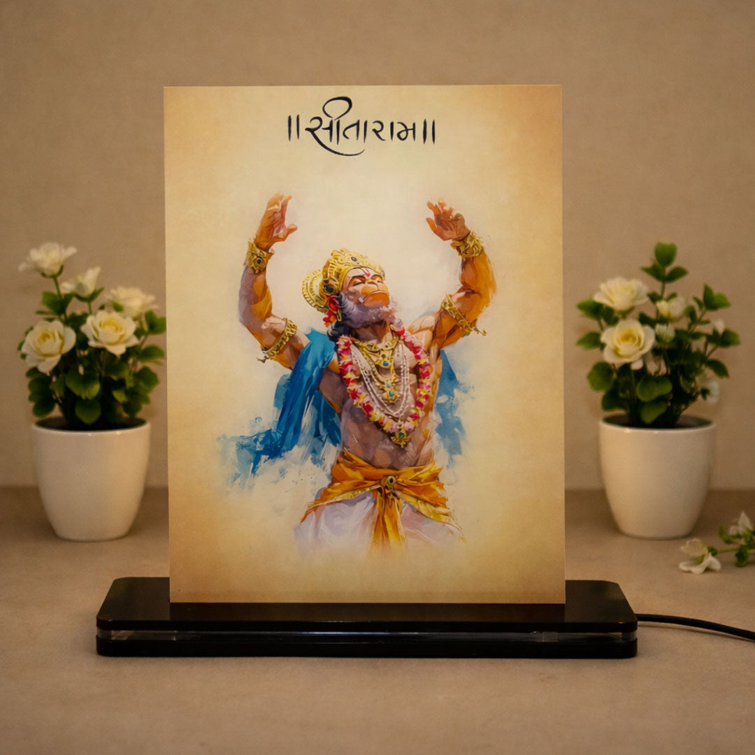 Shree Ram Bhakt Hanuman Ji Acrylic LED Lamp (6×8 Inch) | Love Craft Gifts