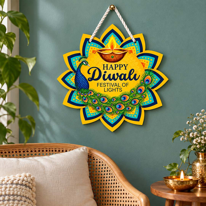 Happy Diwali Entrance Hanging with Peacock Feather Artwork | Love Craft Gifts™