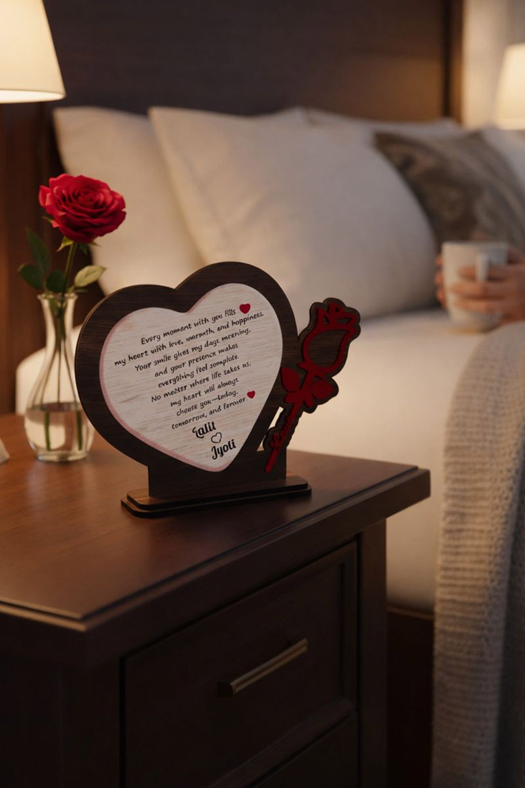 Personalized Wooden Heart Message Table Decor (8×9")