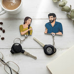 Personalized Wooden Couple Key Holder – 6x6” | Custom Names & Cartoon Art | Love Craft Gifts
