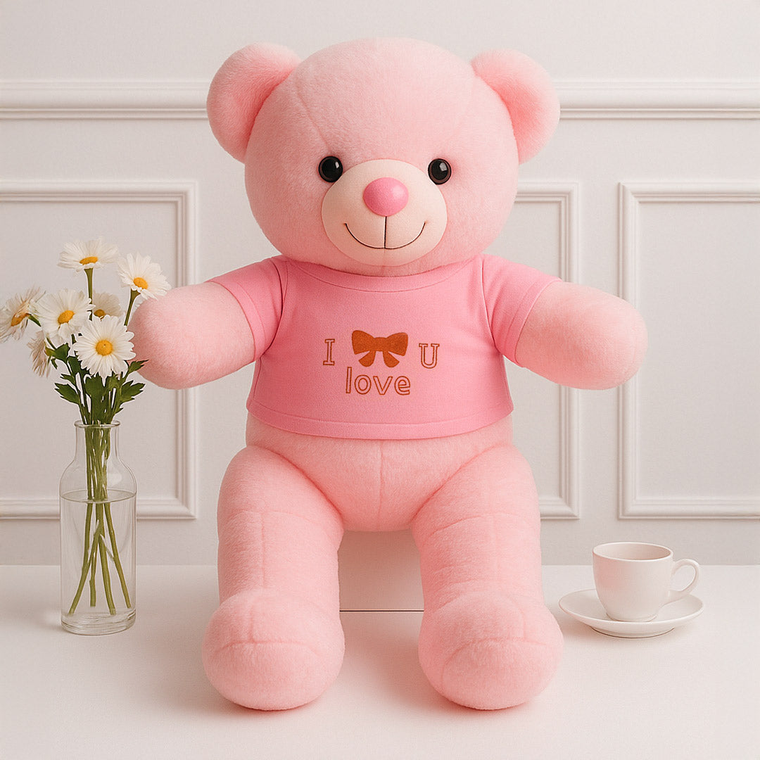 Pink Love Teddy Bear with "I ❤️ U" T-Shirt – Soft Plush Gift for Valentine's, Kids & Couples | Love Craft Gifts