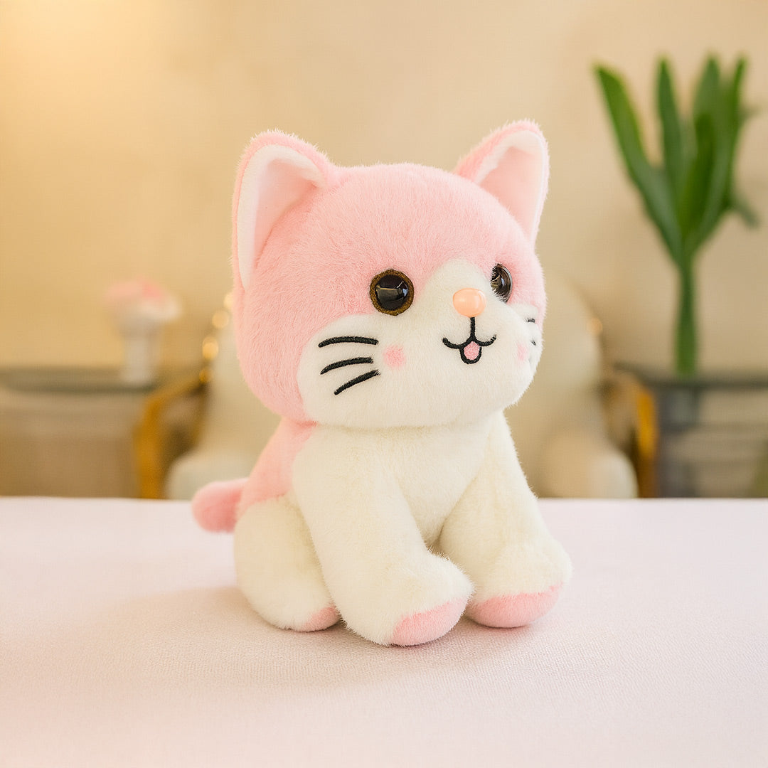 Cute Pink & White Cat Plush Toy | Love Craft Gifts