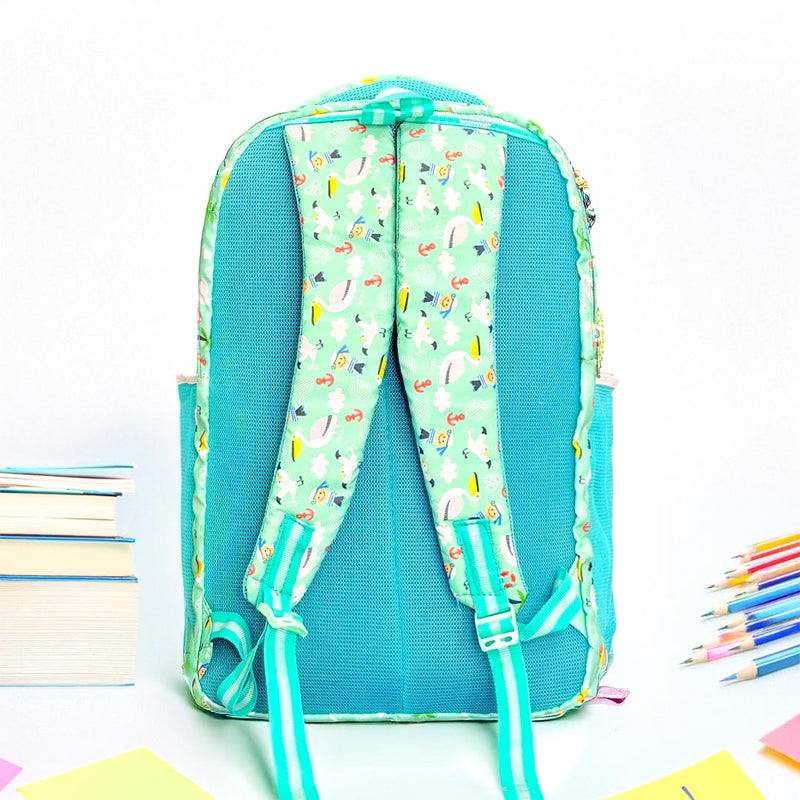 Cartoon-Themed Mint Green School Backpack for Kids – Lightweight & Spacious