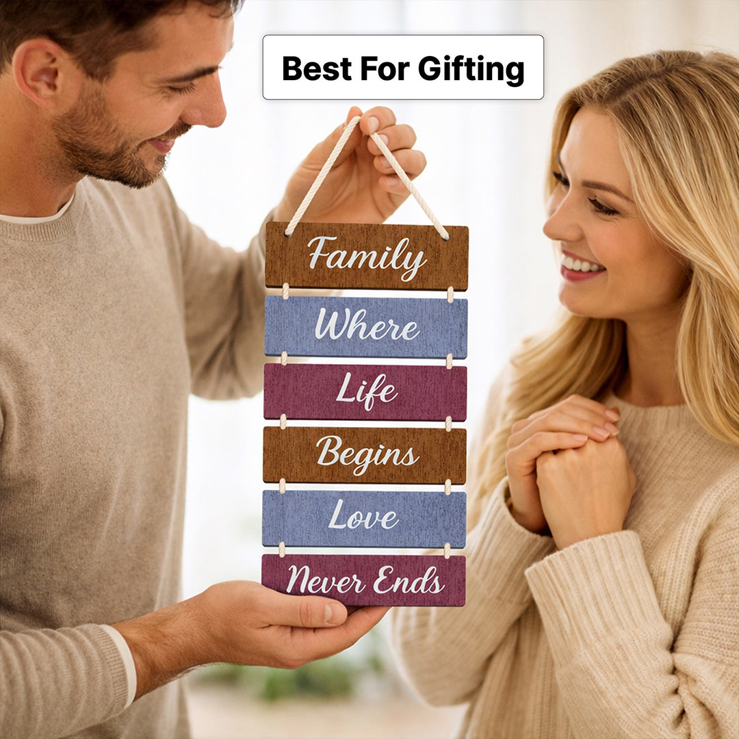 Family Quote Wooden Hanging Wall Décor – Inspirational Multi Panel Wall Hanging (16×8 Inch) | Love Craft Gifts