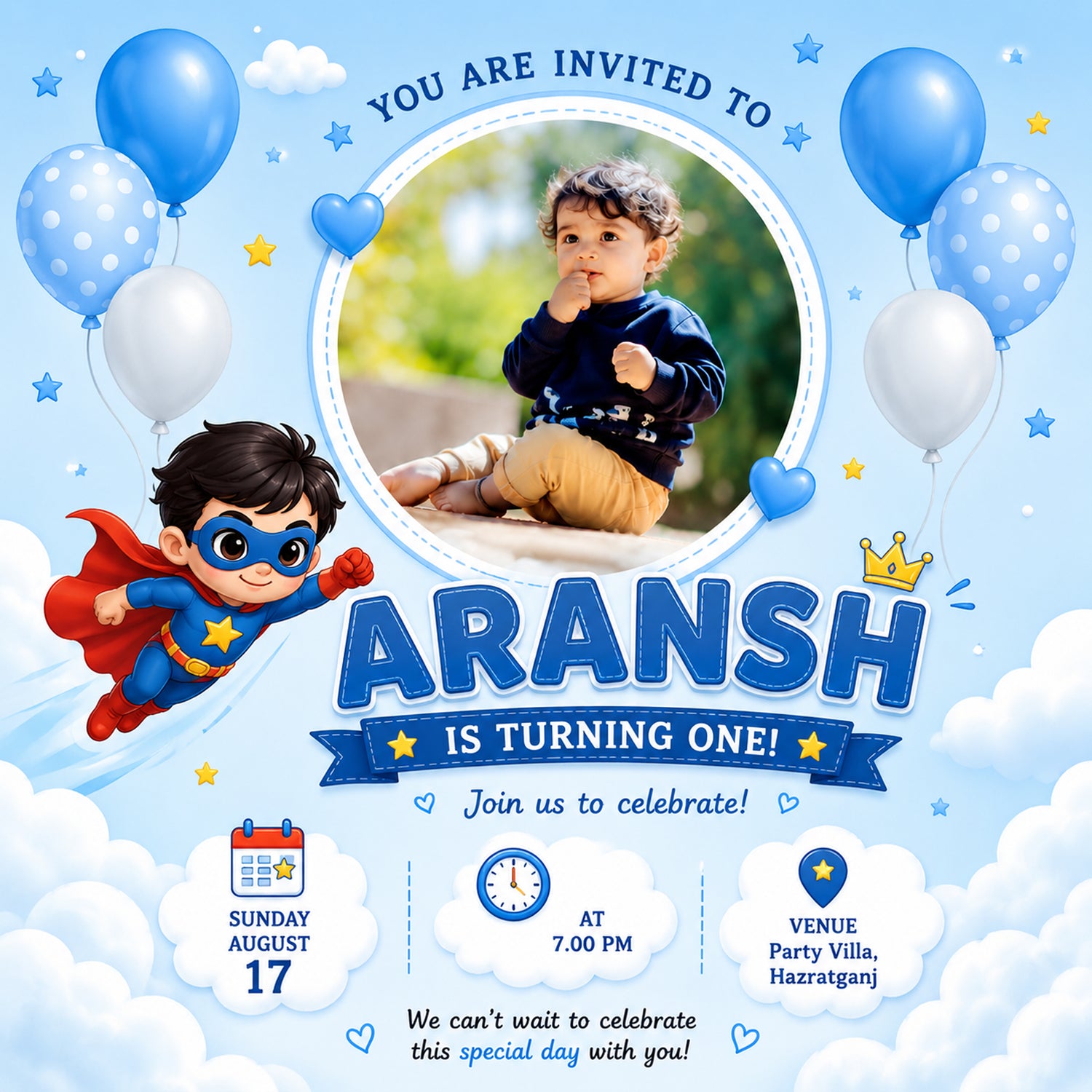 Kids Birthday Party E-Invite for Baby Boys & Girls | Digital Birthday Invitation Card