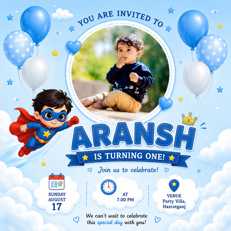 Kids Birthday Party E-Invite for Baby Boys & Girls | Digital Birthday Invitation Card
