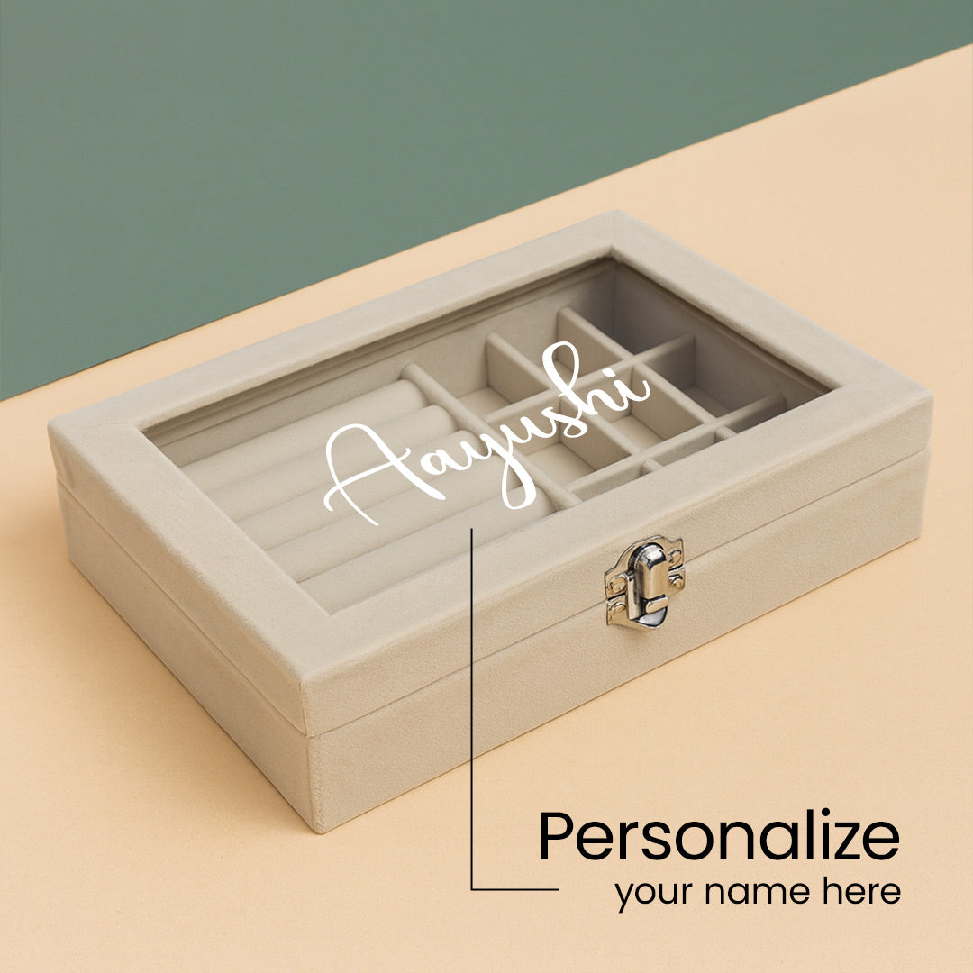eige Velvet Jewellery Organizer Box – Personalized with Name | Love Craft Gifts