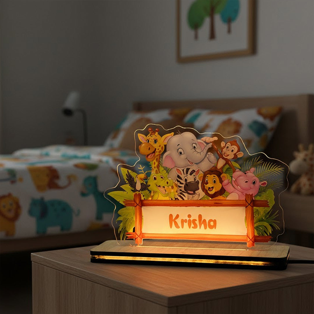 Personalized Kids Jungle Theme LED Name Lamp (8×5 Inch) | Love Craft Gifts