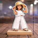Personalized Kids Cartoon Acrylic Photo Stand with Wooden Base – Custom Child Picture Cutout Table Top Gift (7x4 Inch) | Love Craft Gifts