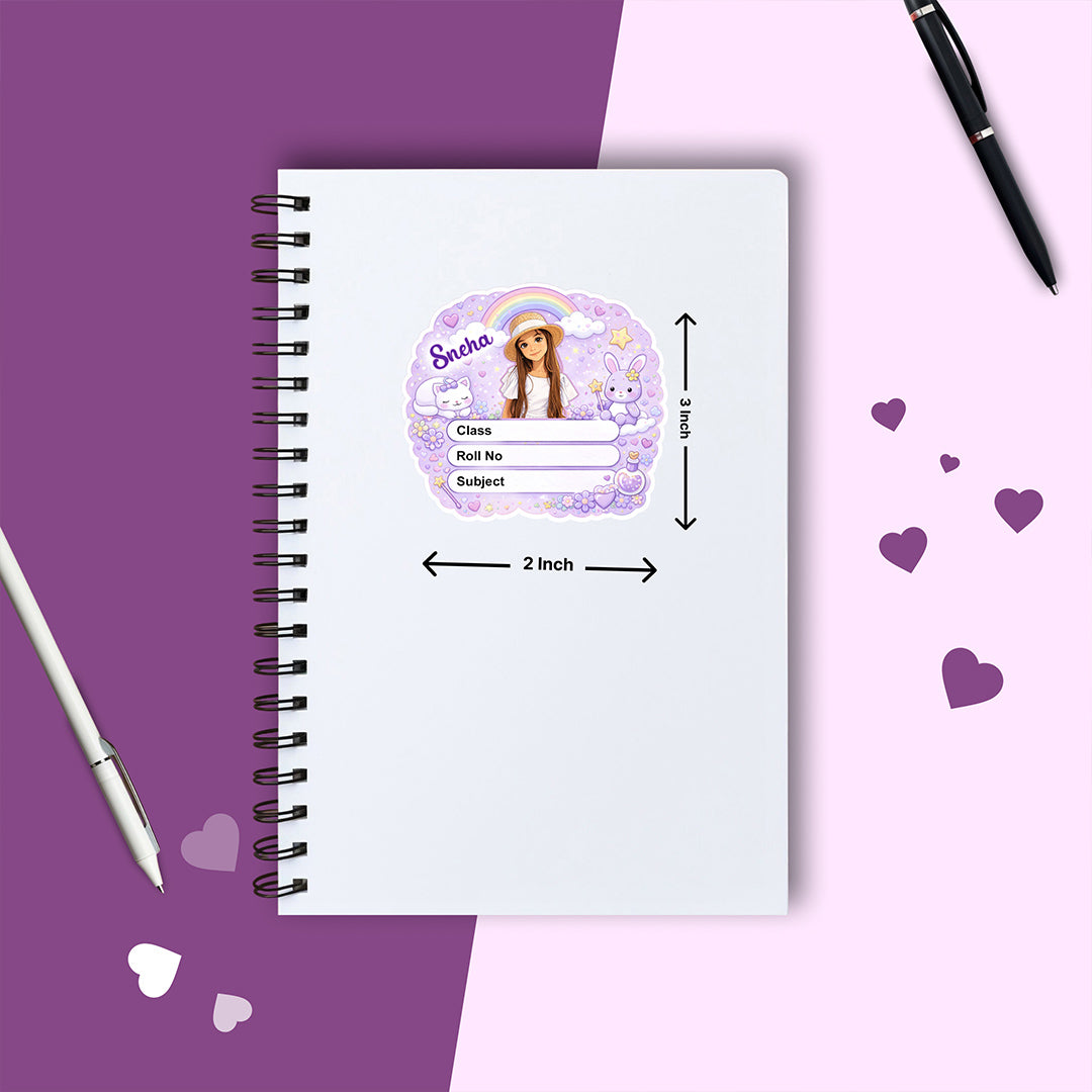 Personalized Cute Bunny Rainbow Theme Kids Name Slips (2x3 Inch, 28 Stickers) – Custom Name & Photo School Labels | Love Craft Gifts