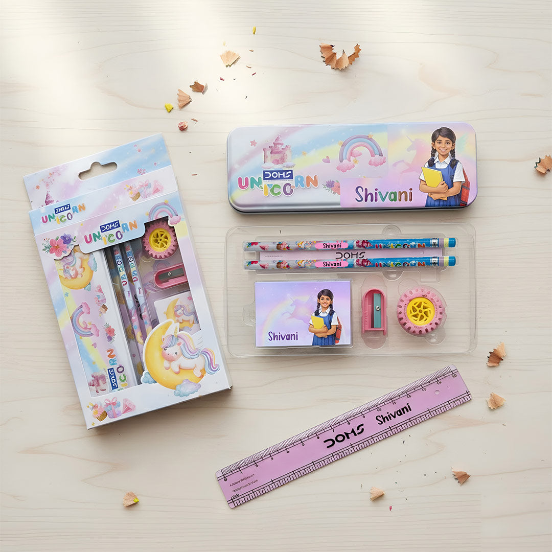 Personalized Kids Unicorn Stationery Combo Set | Custom Name & Photo
