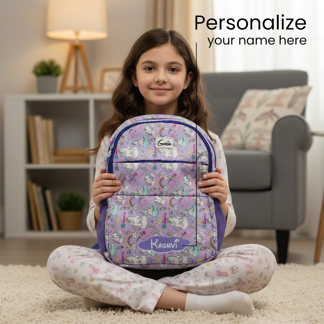 Personalized Kids Backpack With Name – Purple Unicorn Print School Bag for Girls