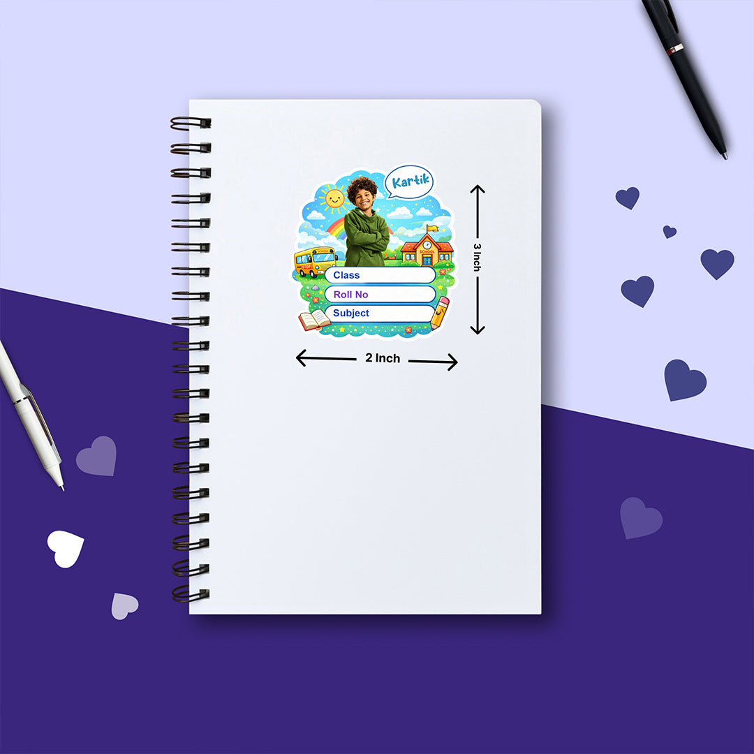 Personalized School Bus Theme Kids Name Slips (2x3 Inch, 28 Stickers) – Custom Name & Photo School Labels | Love Craft Gifts