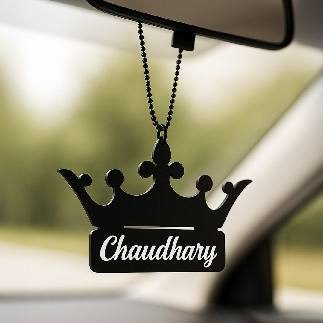 Crown Shape Customized Car Hanger – Black Acrylic| Love Craft Gifts