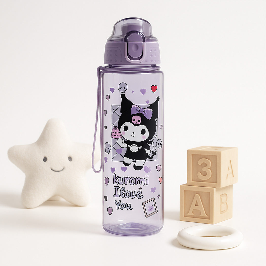 Kuromi Purple Water Bottle for Kids – 600ml Leak-Proof Sipper | Love Craft Gifts