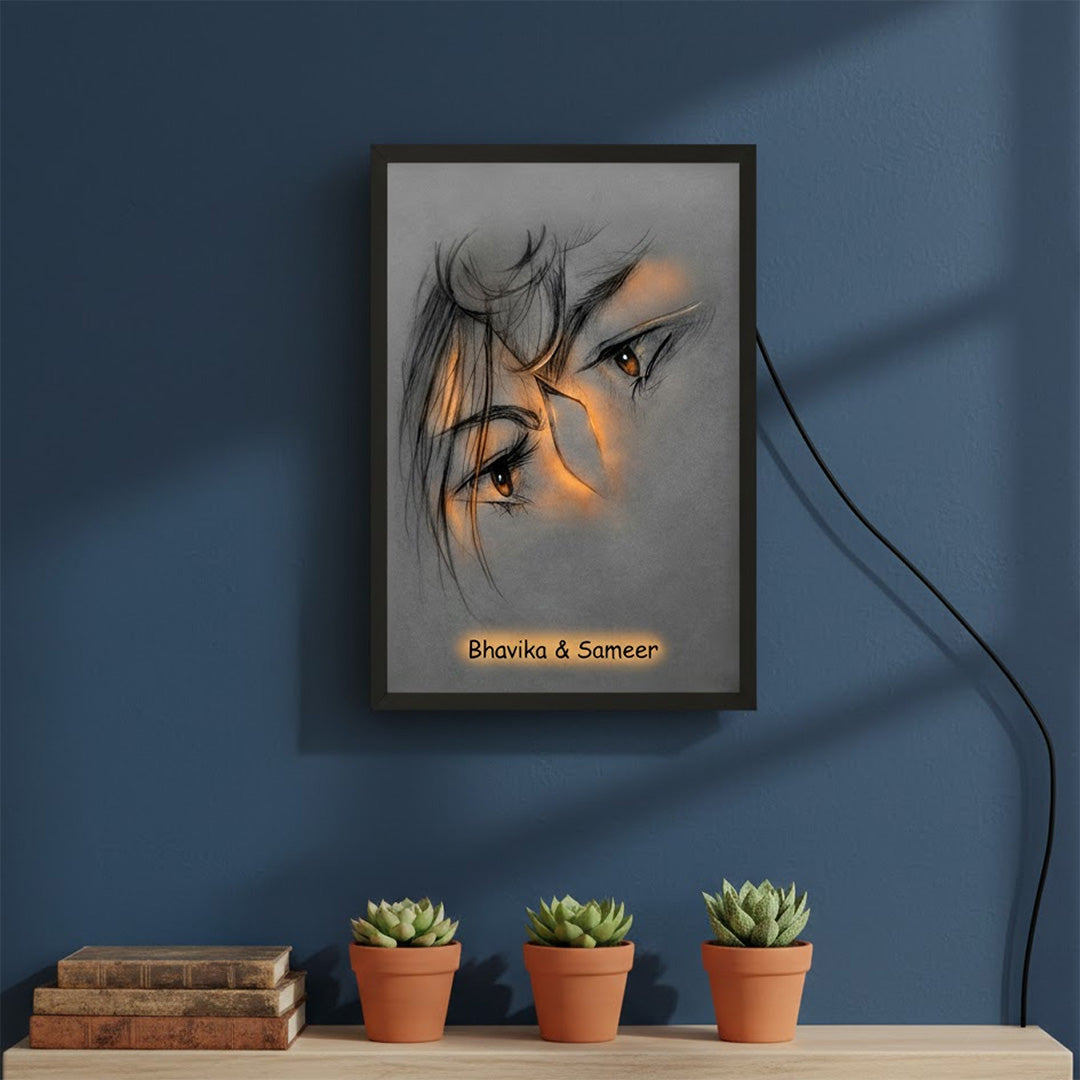Personalized Eye Sketch LED Wall Frame with Warm Light Glow (8×12 Inch) | Love Craft Gifts