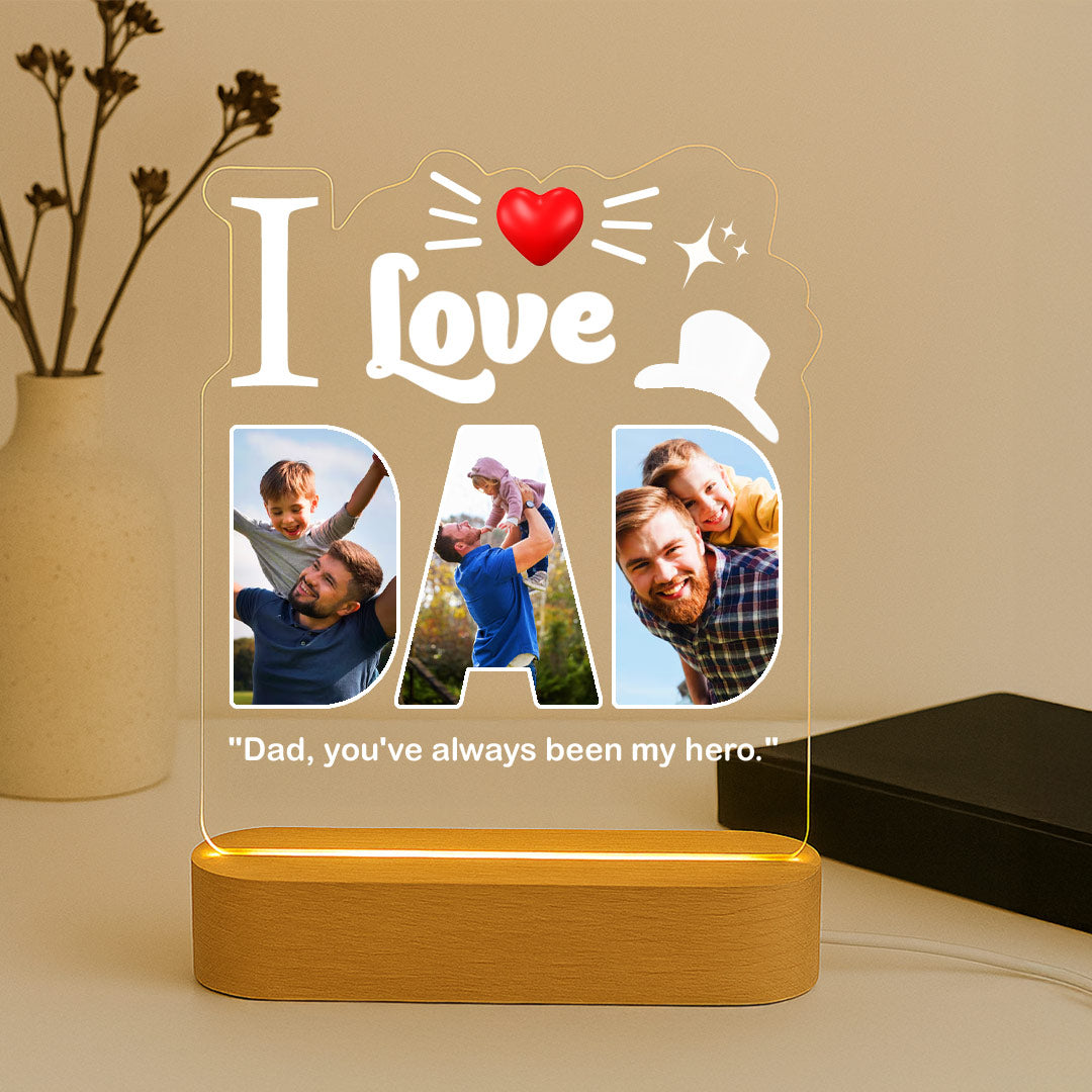 Custom LED Photo Lamp – I Love Dad Acrylic Night Light | Personalized Father’s Day Gift | Love Craft Gifts