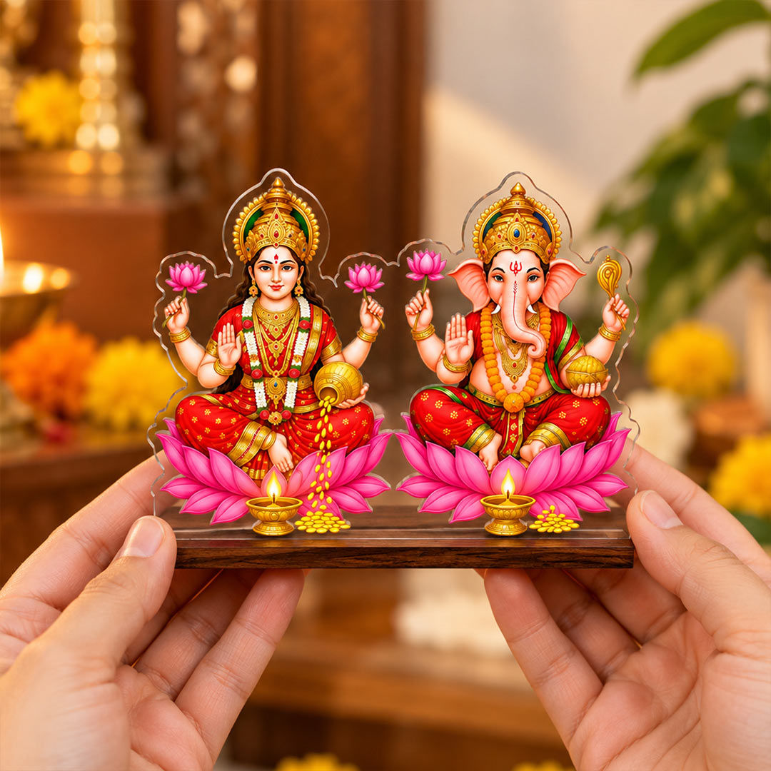 Lakshmi Ganesha Decorative Home Décor | Diwali Puja Room & Mandir Decoration Gift | 6x7" | Love Craft Gifts™