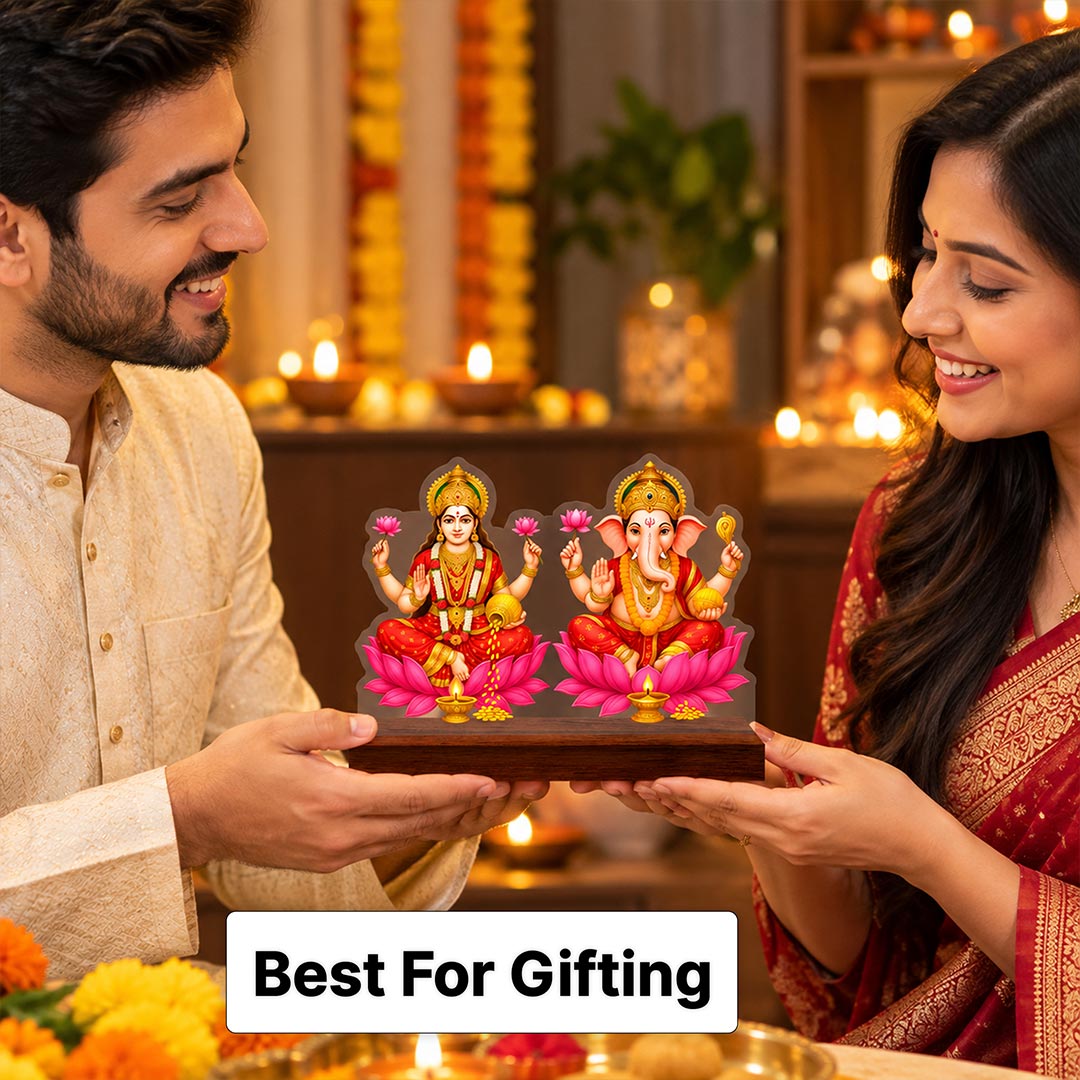 Lakshmi Ganesha Festive Plaque | Traditional Diwali Puja Décor for Home, Mandir & Family Celebrations | 6x7" | Love Craft Gifts™