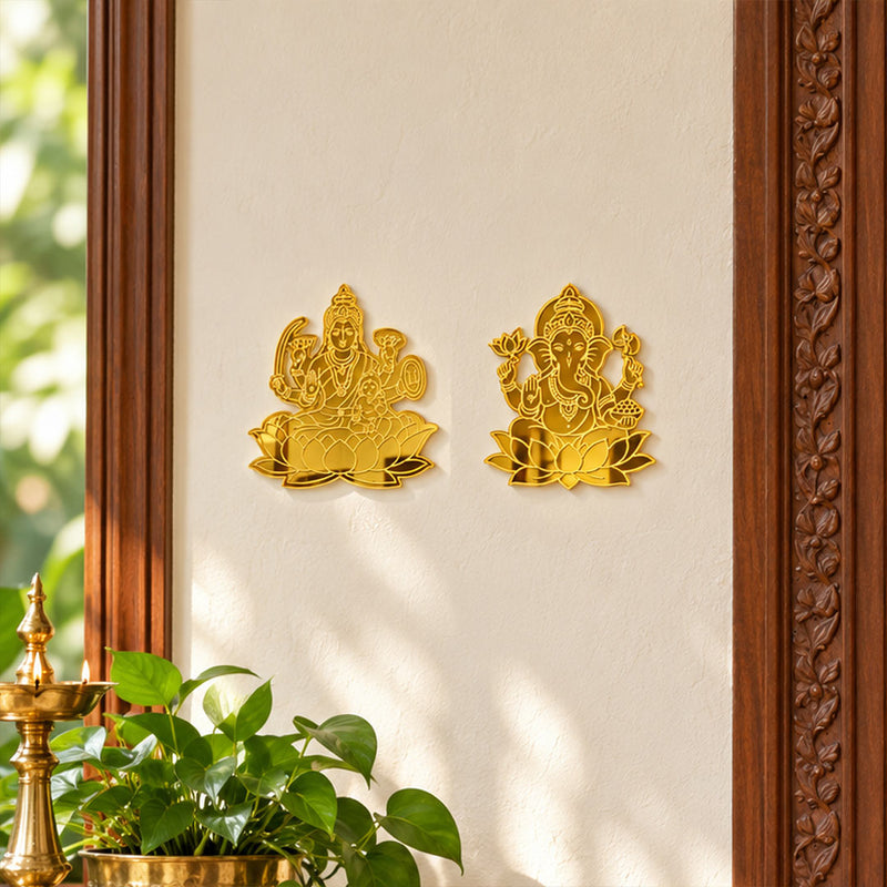 Lakshmi Ganesha Golden Acrylic Decor Set 6x6" | Traditional Diwali Entrance Decor | Love Craft Gifts™