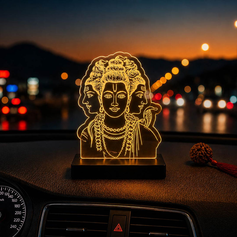 Lord Brahma LED Car Dashboard Lamp – Premium Trimurti Acrylic LED Light for Car Dashboard, Home Temple Decor, Spiritual Gift for Devotees | LoveCraftGifts™