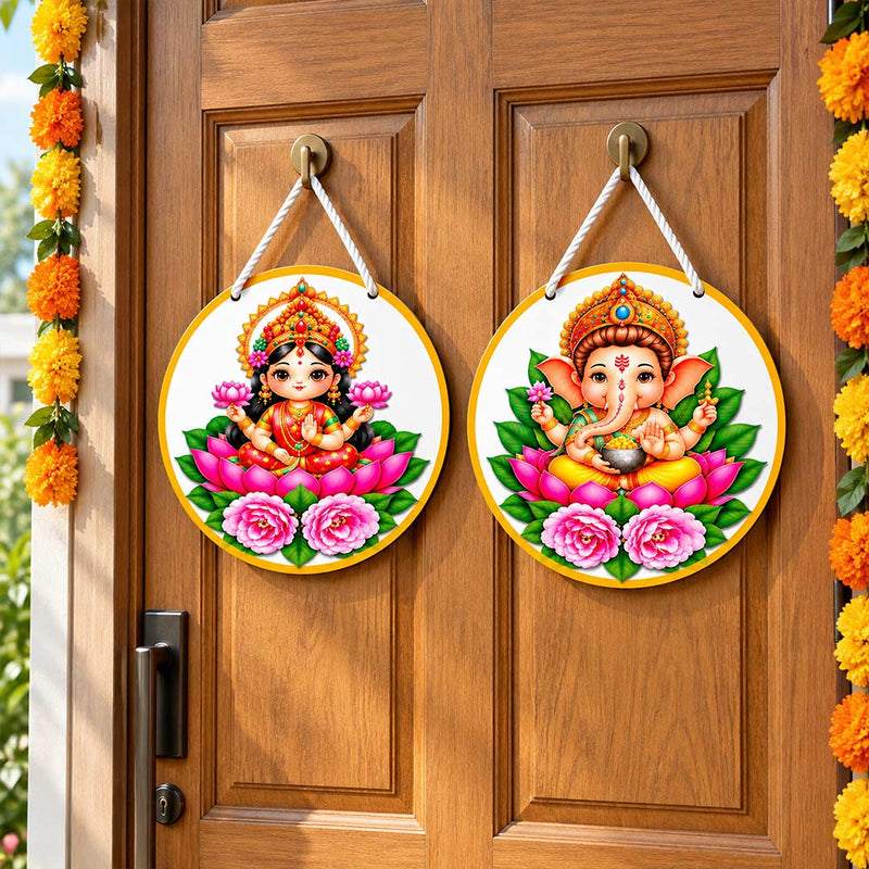 Lord Ganesha & Goddess Lakshmi Door Hanging Set of 2 6x6" | Festive Entrance Decor | Love Craft Gifts™