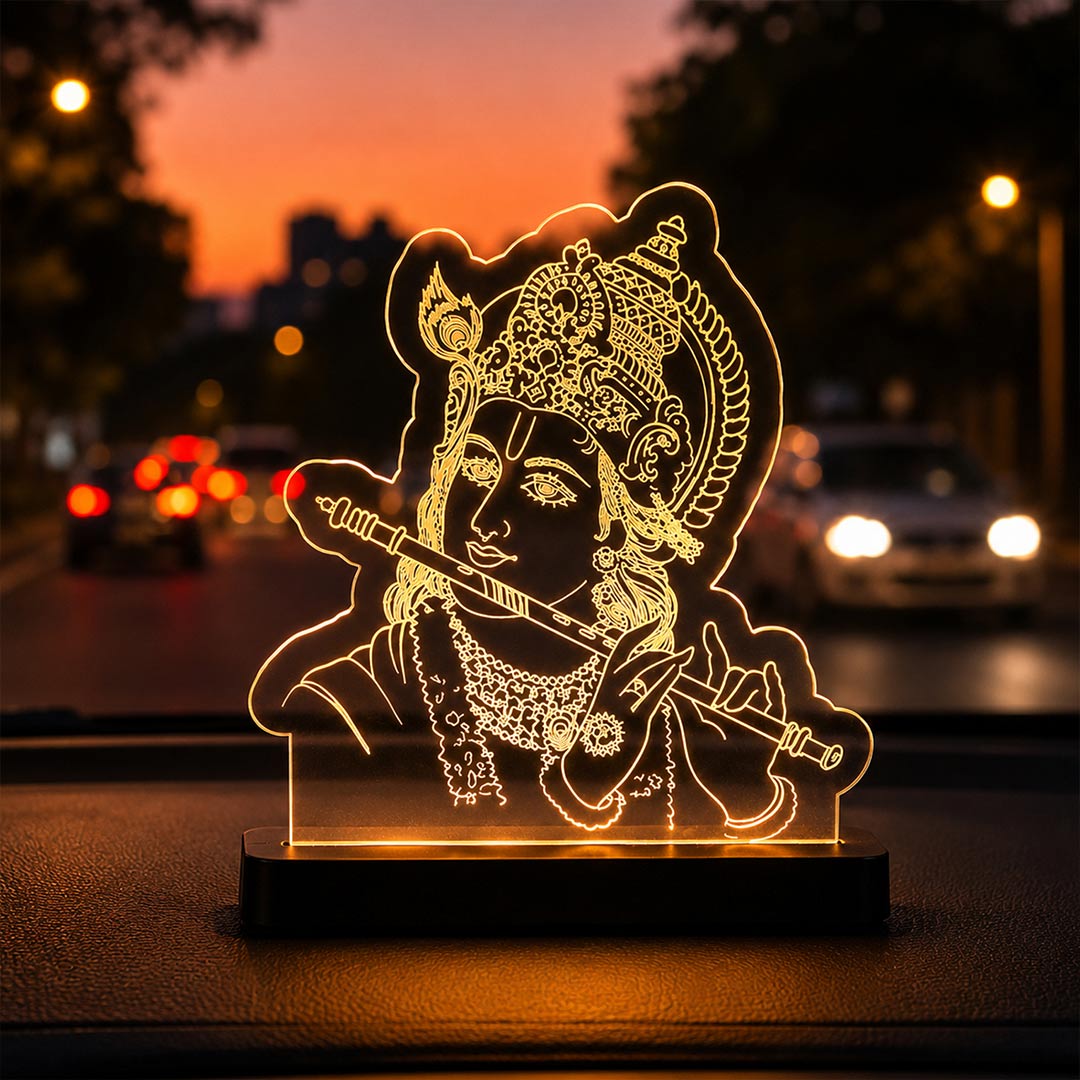 Lord Krishna LED Car Dashboard Lamp – Premium Acrylic Kanha Dashboard Light for Car Interior, Home Decor & Spiritual Gift | LoveCraftGifts™