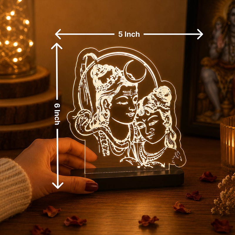 Shiv Parvati LED Car Dashboard Lamp – Premium Acrylic Mahadev Parvati Dashboard Light for Car Interior, Home Temple Decor & Spiritual Gift | LoveCraftGifts™