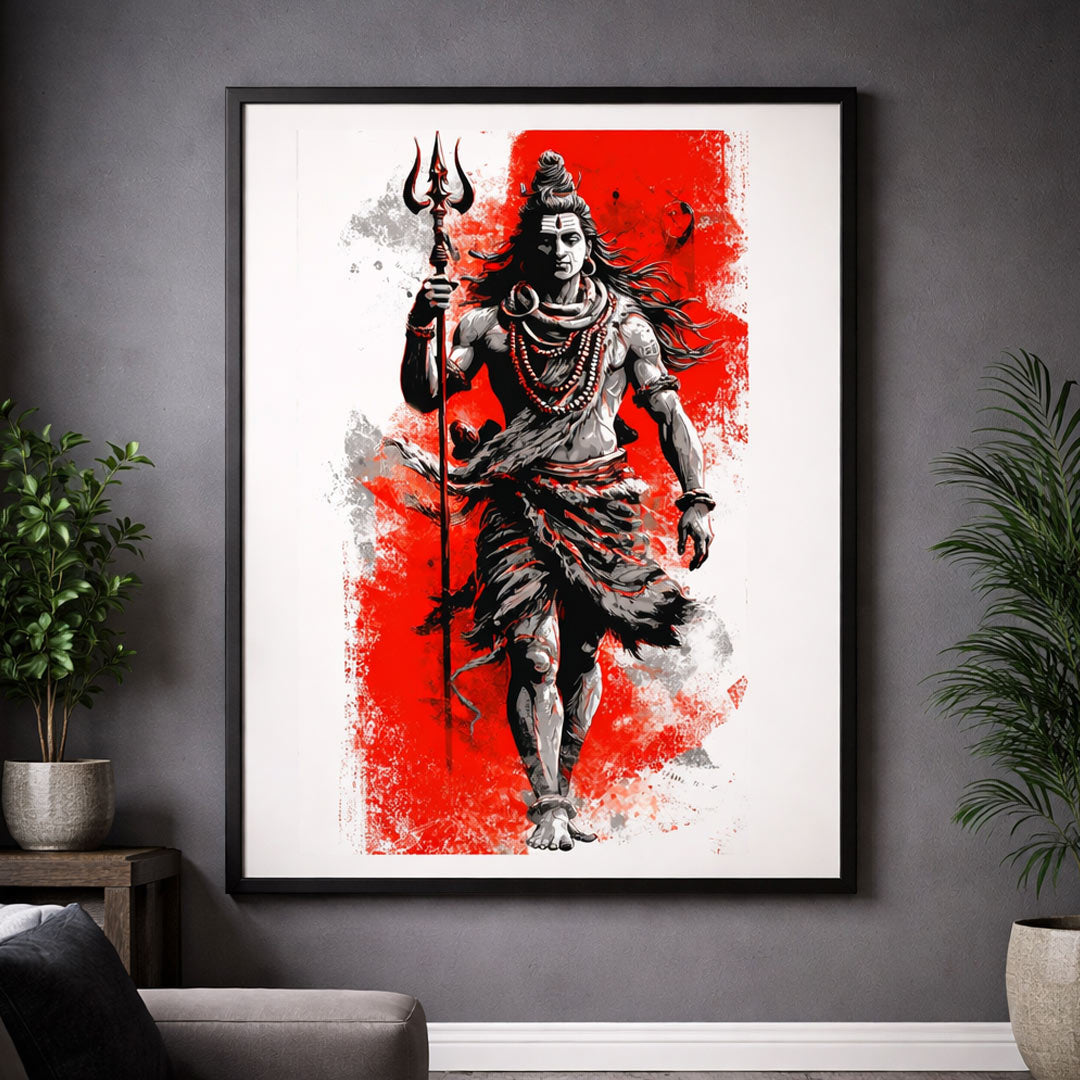 Lord Shiva Trishul Warrior Wall Frame – Modern Mahadev Devotional Wall Art | Love Craft Gifts