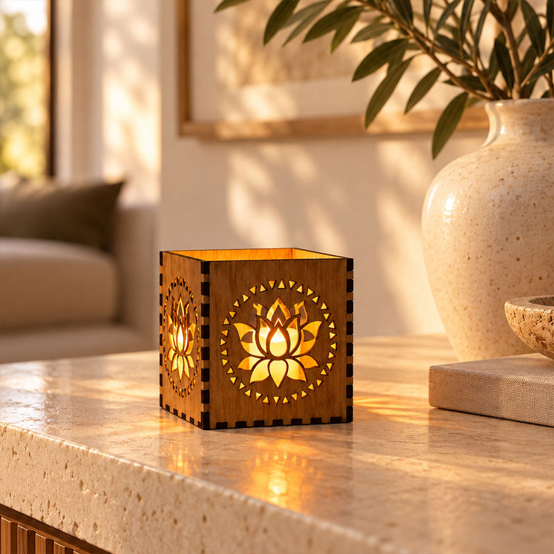 Lotus Candle Holder with Cutwork Design | Diwali Festive Lantern Decor | Love Craft Gifts™