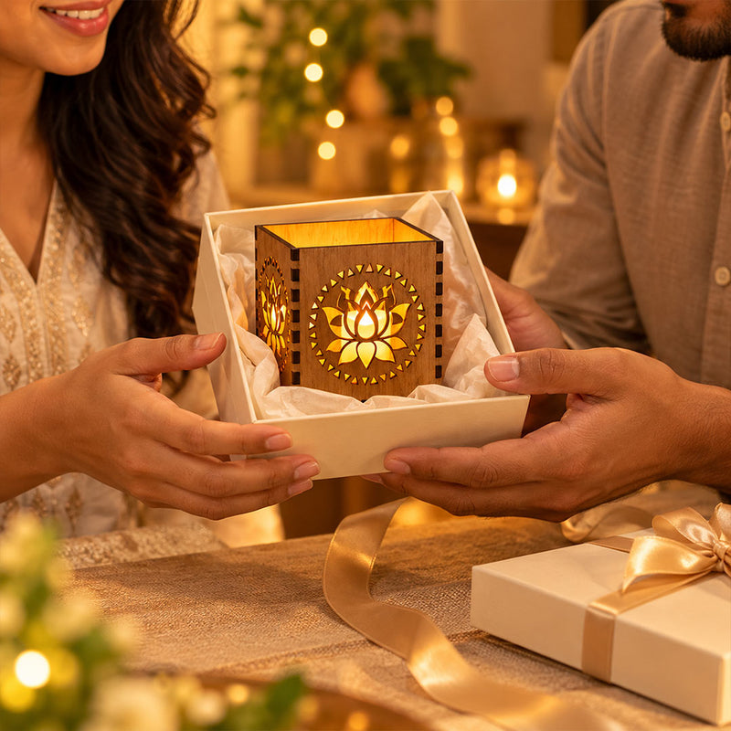 Lotus Cutwork Candle & Diya Holder 4x4" | Traditional Diwali Table Decor | Love Craft Gifts™