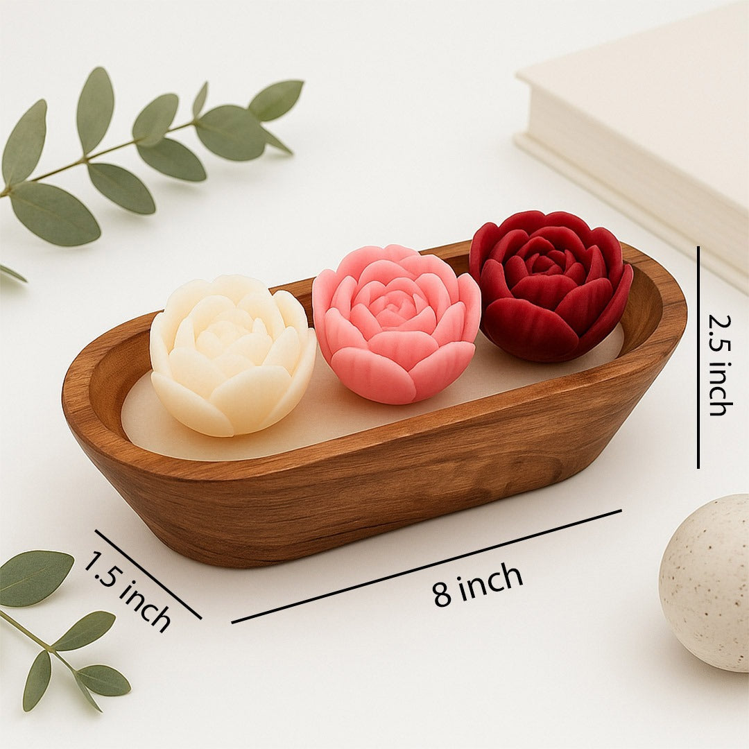 Lotus Flower Scented Candle Set – Decorative Aromatherapy Gift in Wooden Tray | Love Craft Gifts
