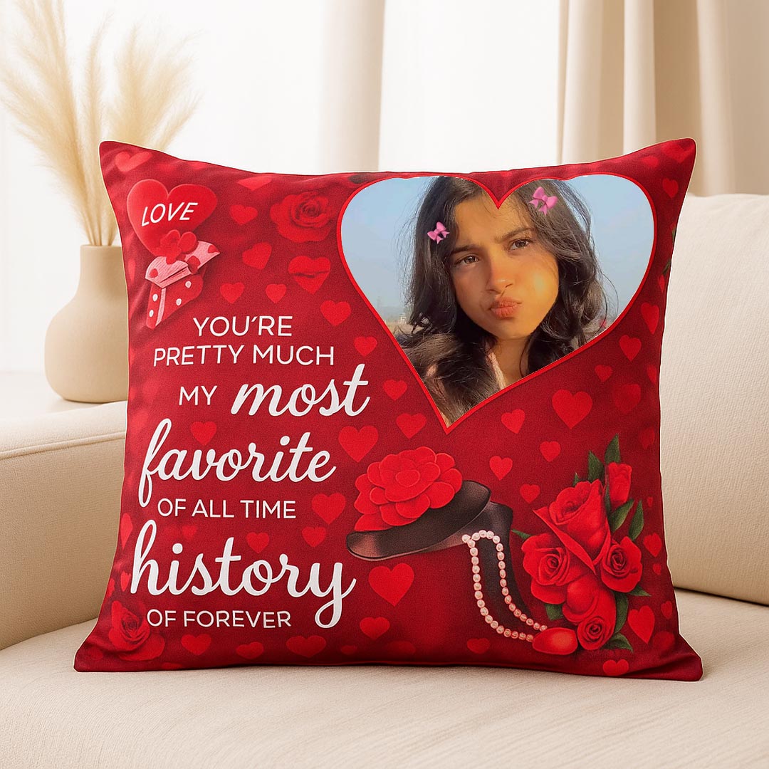 Red Love Personalized Photo Cushion with Romantic Quote (10x10) | Love Craft Gifts