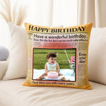 Happy Birthday Newspaper Style Personalized Cushion (10x10) | Love Craft Gifts