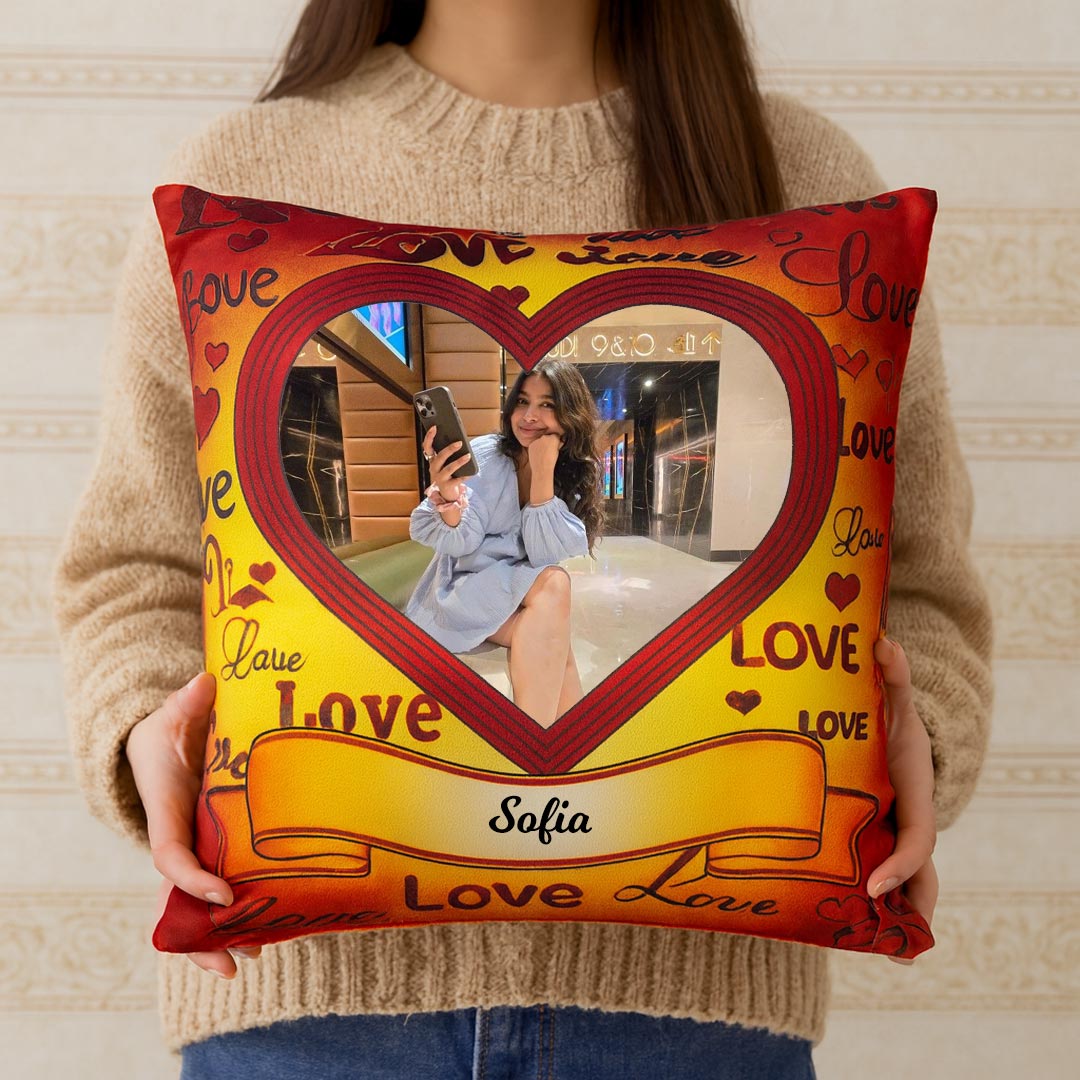 Personalized Love Cushion with Photo & Name | Love Craft Gifts