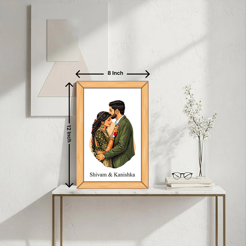 Personalized Couple Illustration Wall Frame – Custom Couple Portrait Frame (12×8 Inch) | Love Craft Gifts