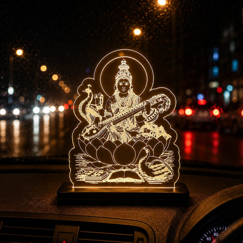 Maa Saraswati LED Acrylic Lamp with Swan – Goddess of Wisdom Decorative Night Light for Study Table, Home Temple & Spiritual Gifting | LoveCraftGifts™