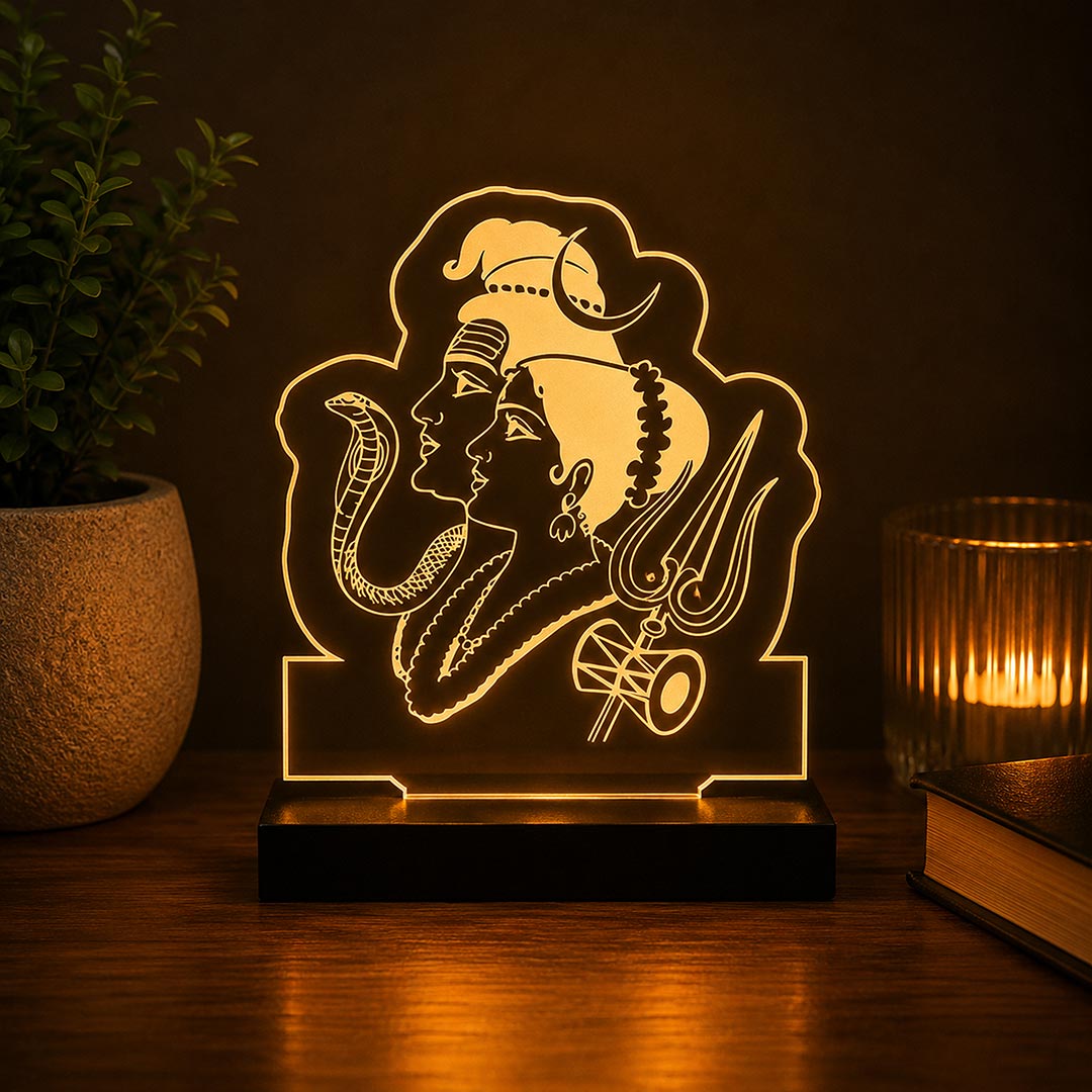 Shiv Parvati LED Car Dashboard Lamp – Premium Acrylic Mahadev Mata Parvati Dashboard Light for Car Interior Decor, Spiritual Gift for Home, Office & Vehicle | LoveCraftGifts™