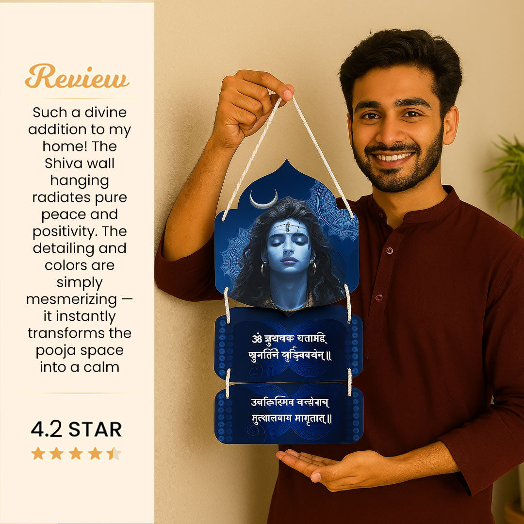 Mahadev Wooden Wall Hanging | Om Tryambakam Mantra | 9×14 inch | MDF Spiritual Wall Decor – Love Craft Gifts