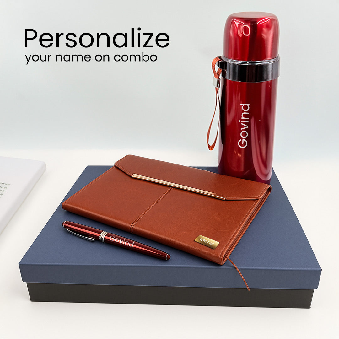 Premium Personalized Maroon Gift Set – Custom Diary & Bottle Combo with Name Engraving | Love Craft Gifts