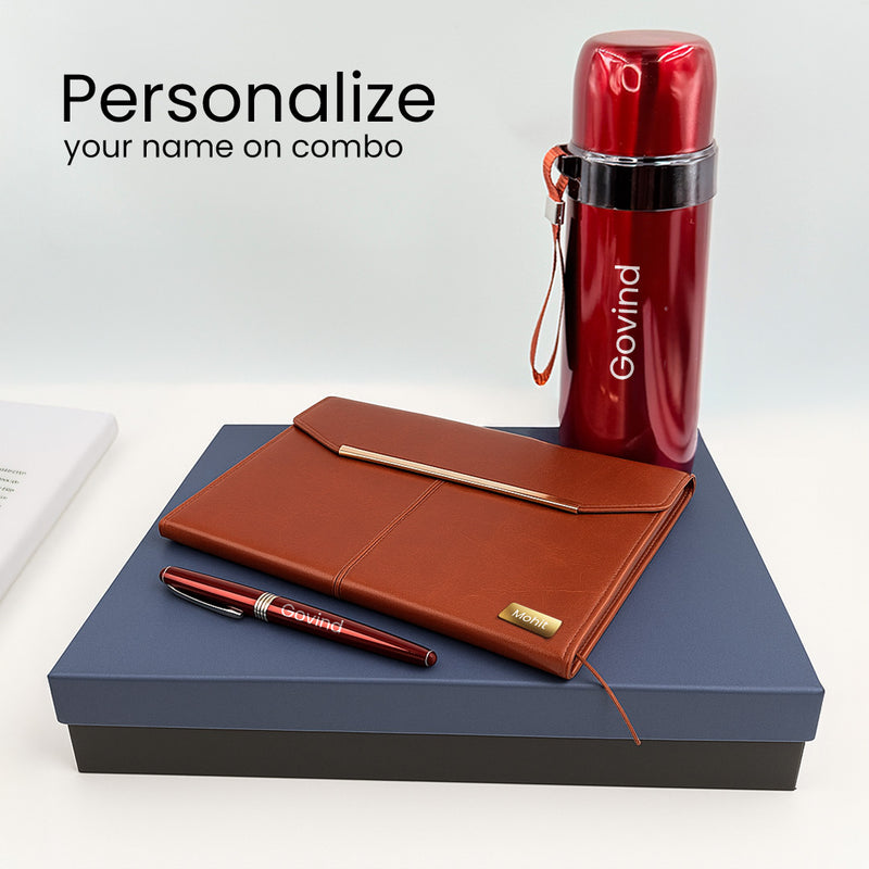 Premium Personalized Maroon Gift Set – Custom Diary & Bottle Combo with Name Engraving | Love Craft Gifts