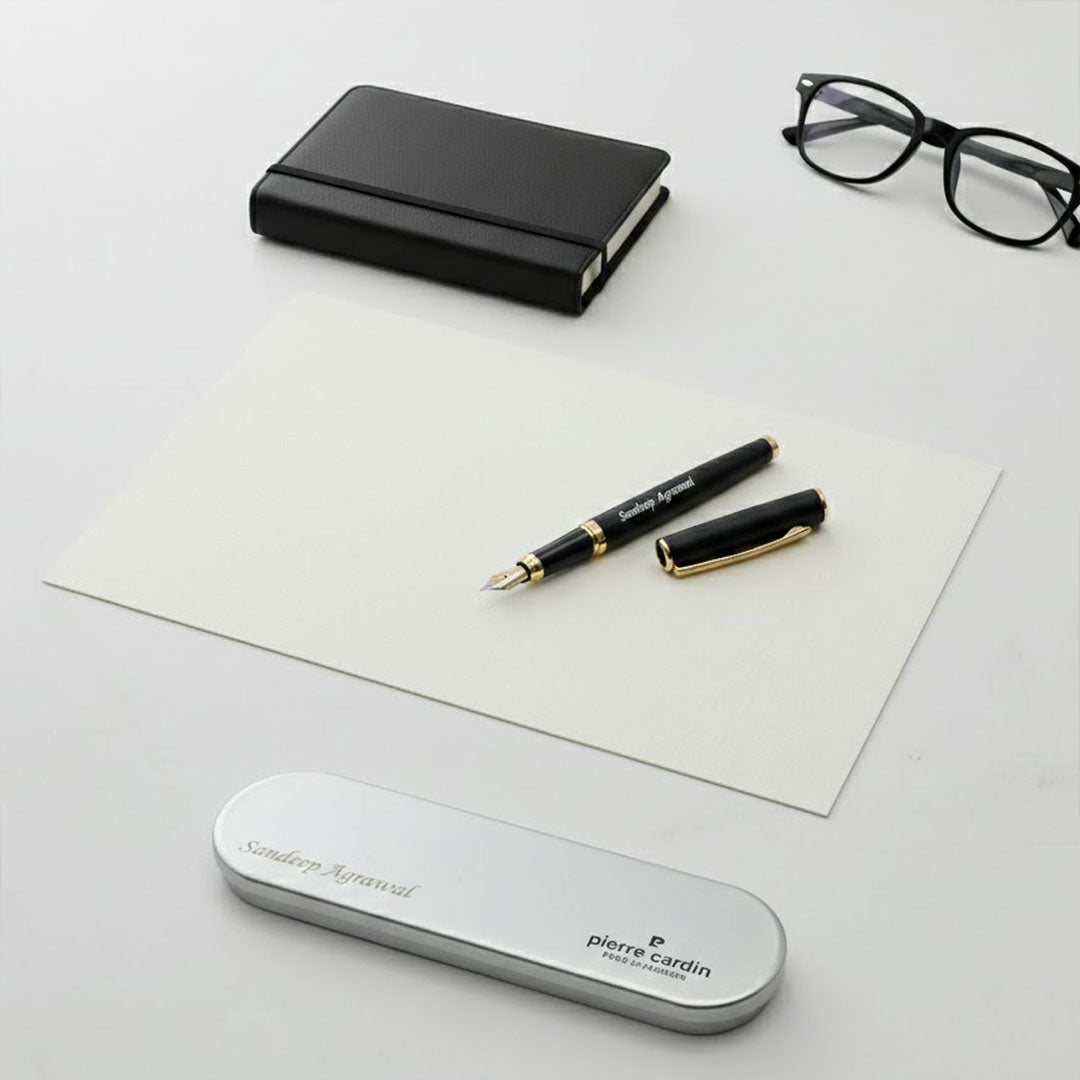 Personalized Pierre Cardin Golden Eye Matte Black Fountain Pen (Blue Ink) | Love Craft Gifts