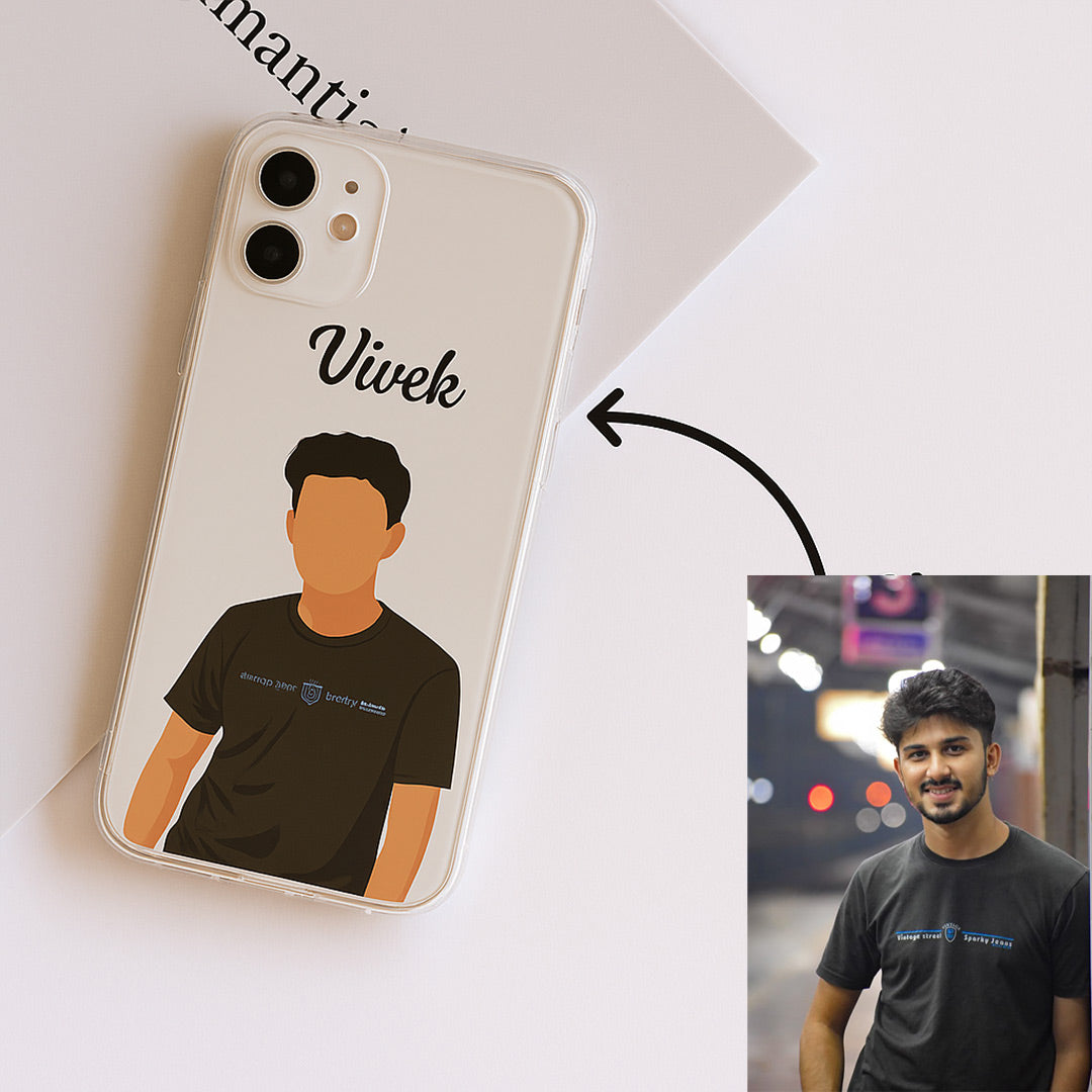 Custom Illustrated Name Phone Case – Personalized Cartoon Portrait Clear Cover | Love Craft Gifts