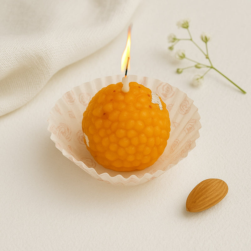 Motichoor Ladoo Shaped Candle – Realistic Sweets Theme Scented Wax Gift | Love Craft Gifts