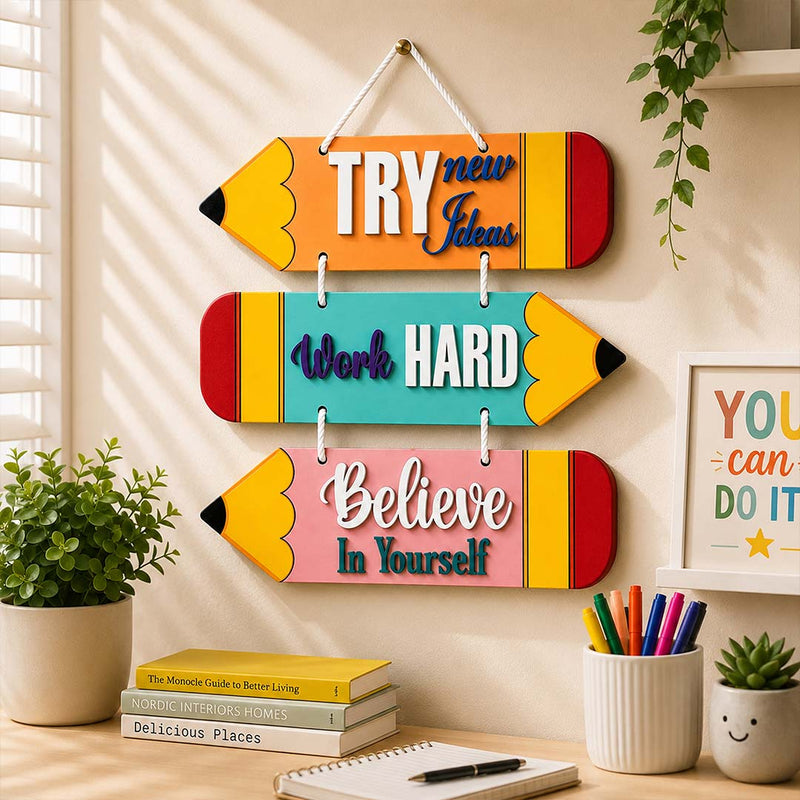 Motivational Pencil Wooden Wall Hanging 9x12" | Study Room & Kids Room Decor | Love Craft Gifts™