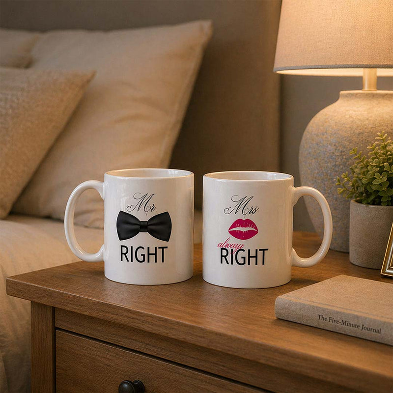 Mr Right Mrs Always Right Ceramic Mug Set | Anniversary Couple Gift | Love Craft Gifts™