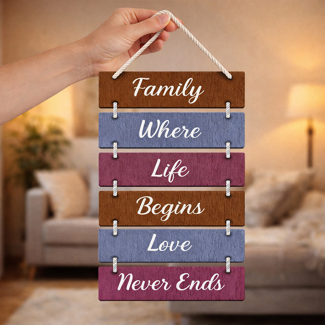 Family Quote Wooden Hanging Wall Décor – Inspirational Multi Panel Wall Hanging (16×8 Inch) | Love Craft Gifts