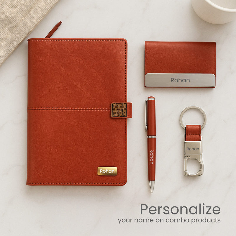 Personalized Premium Office Gift Set – Custom Diary, Pen, Card Holder & Keychain Combo | Love Craft Gifts