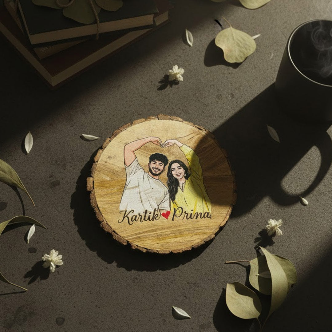 Personalized Wooden Slice (8×8 Inch) with Sketch Art | Love Craft Gifts